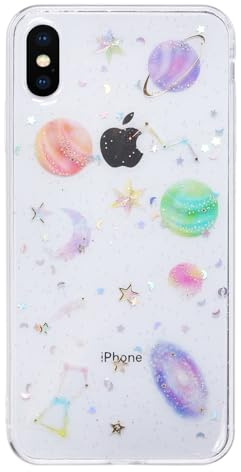 Unichthy All Glitter Case for iPhone Xs Max Cover Girls Women Bling Sparkly Stars and Moon Design Cool Space Theme Clear Silicone TPU Shockproof Bumper Phone Case for iPhone Xs Max
