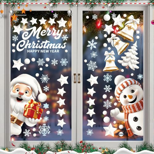Fensterbilder Weihnachten Selbstklebend, 9 Blatt 146 Stück Weihnachts Fensterbilder, Wiederverwendbar Statisch Haftende PVC Aufkleber, für Winter Fenster Weihnachten deko