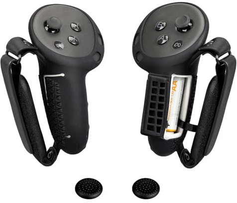 Upgraded Controller Grips Cover for Meta Quest 3S/Quest 3 Accessories,Quest3S Silicone Controllers Protector with Battery Opening Cover and Adjustable Knuckle Straps,Anti-Slip Grips Cover (black)