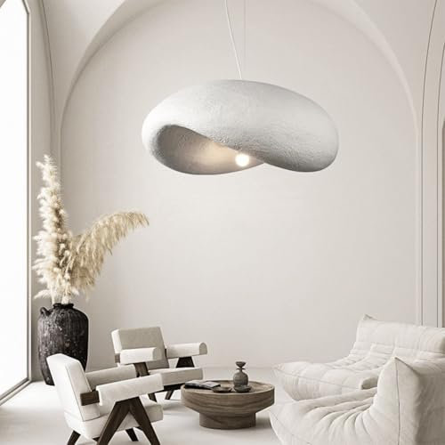 HEYUN Moderne Kreative Pendelleuchte Japanischer Wabi-Sabi-Stil E27 Weißer Kronleuchter Esstisch Hängeleuchte Innenbeleuchtung Verstellbare Heimdekoration Für Esszimmer Küche Inselleuchte(80cm)