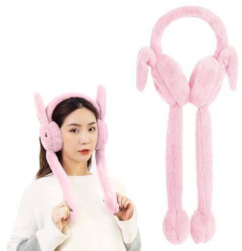 Cache Oreilles Hiver,Cache-Oreilles Filles,Couvre-Oreille En Peluche,Cache-Oreilles En Peluche Chaud D'hiver,Cache-Oreilles Pliable En Forme De Lapin,D'hiver Et Extérieur Chaud Femmes Filles (Rose)