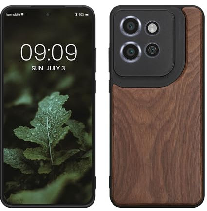 kwmobile Hülle kompatibel mit Motorola Edge 50 Neo/ThinkPhone 25 Hülle - Holz Case - stoßfestes Handy Cover - TPU Handyhülle in Dunkelbraun