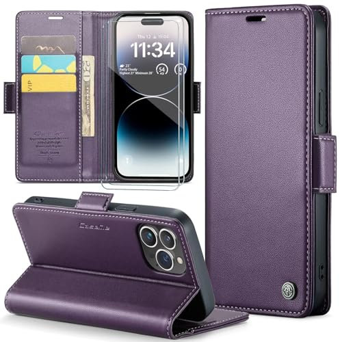 FERLAN Cover per iPhone X/iPhone XS+ 2 Pezzi Vetro Temperato,Antifurto,supporta ricarica wireless,in pelle multifunzione,chiusura magnetica con chiusura anti-urto,Viola