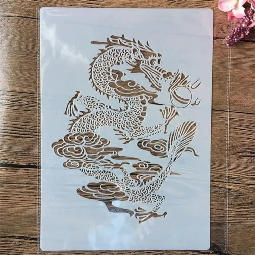 Pochoirs A4 29 cm motif dragon chinois pour peinture sur bois, pochoir réutilisable, pochoirs de dessin, pochoirs muraux, loisirs créatifs, scrapbooking, décoration d'intérieur