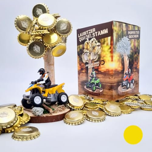 WIRKSAM WERBEN Kronkorkenhalter magnetisch für Bierdeckel o. Büroklammern, inkl. gelbem ATV-Quad Modell, Geschenkidee für Männer, Partyraum & Deko, Lausitzer Quadelstamm