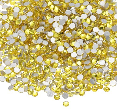 PATIKIL 4320Pcs SS6 Round Flatback Crystal 2.0-2.1mm Glass Rhinestones Gems Diamonds for DIY Crafts Clothes Shoes Nail Art Decoration, Yellow