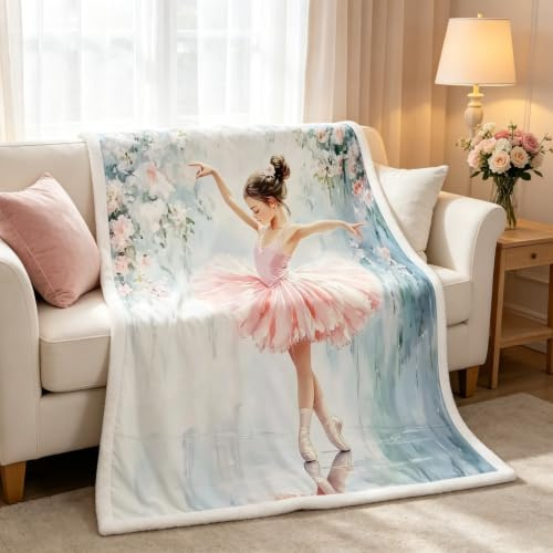 Homewish Decke, 130 x 150 cm, für Kinder, Mädchen, Ballett, Rosa, Sofadecke, Prinzessin, Tänzerin, niedliche Tänzerin, Fleecedecke, Ballerina, modern, Pastellfarben
