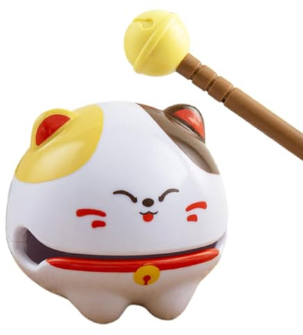 Fortune Cat Wooden Fishes Drums Decoration, Wooden Fish Percussion Instrument Toy, Unique Instruments Cartoon Animal Desk Ornament, Desk Toys Sound Drum for Home Car Desk