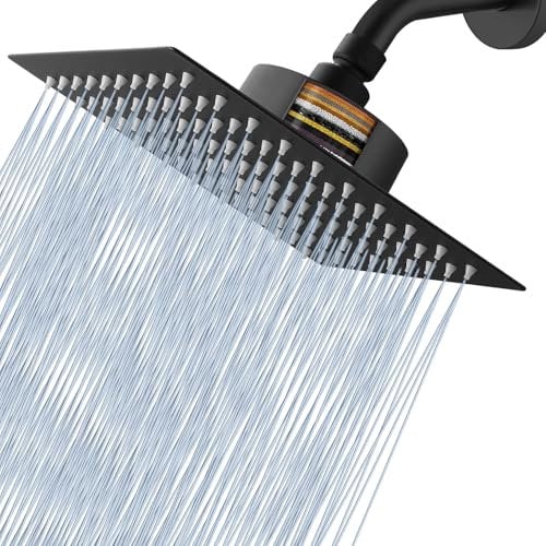 Voolan Rain Shower Head with Filter, High Flow Large Rainfall Shower Heads Made of Stainless Steel, Waterfall Filtered Showerhead for Hard Water (8 Black)