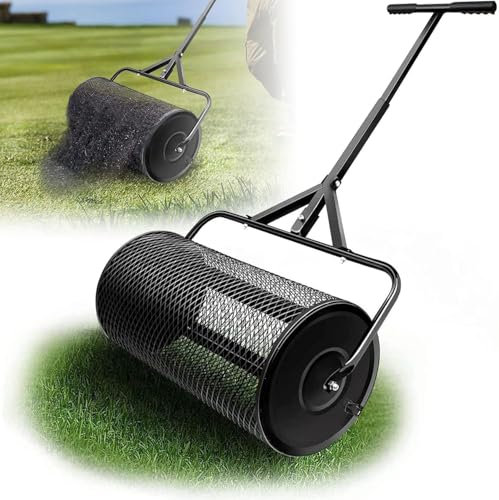 BCSRVCE Épandeur à fumier léger, Rouleau de 61 cm, épandeur à Compost pour pelouse et Jardin avec Long Manche réglable, idéal pour épandre de la Tourbe, de l'engrais et Autres Produits, Noir