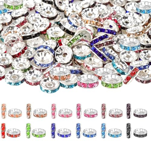 Loghohu 120 Pcs Large Hole Beads for Jewelry Making, Spacer Beads 10 mm Bulk Rhinestone Plated Silver Bead for DIY Charms Bracelet Necklace Jewelry Making (12 Colors)