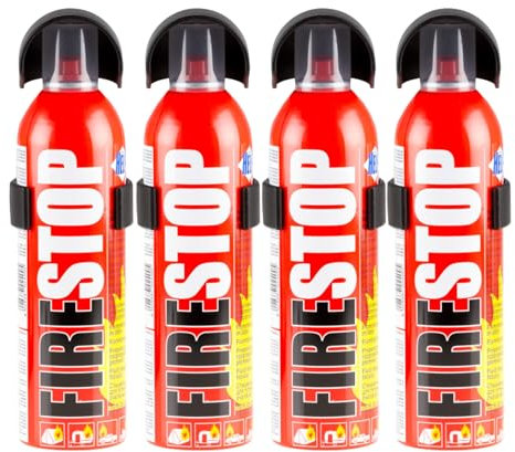 GreenSensor Löschspray Set 4X 400ml – Kompaktes Brandschutzmittel mit Halterung – Gegen Fettbrand, Flüssigkeiten & Feststoffe – Perfekt für Haushalt, Werkstatt, Auto & Camping