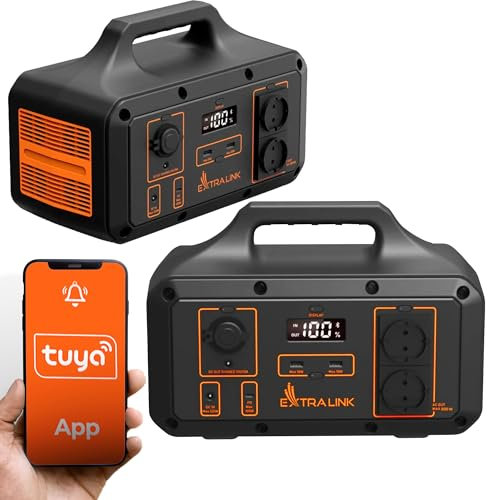 EXTRALINK Power station 510Wh – Accumulatore di energia con 230V AC, USB-C 100W, LCD, compatibile con pannelli solari – per campeggio, blackout, interruzioni di corrente e alimentazione di emergenza