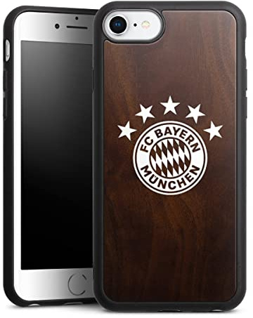 Holz Case kompatibel mit Apple iPhone SE (2022) Walnuss Handyhülle Echtholz Hülle FC Bayern München transparent FCB