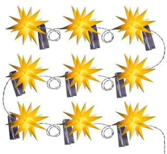 ZICOM LED Mini Weihnachtssterne Sternenkette Lichterkette mit 9 Sternen wetterfest, gelb Ø 8cm,Timer 6h, Trafo 230V 50Hz Innen und Außen für Weihnachten, Hochzeiten, Party, Dekoration, Geschenkidee