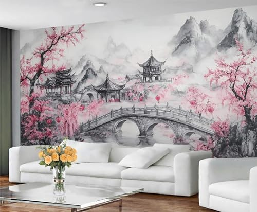 YXQAIED Cherry Blossom Wallpaper - Landscape Wallpapers Mural, Oriental Photo Wallpaper for Living Room Bedroom Backdrop Wall Decor, 390x260cm