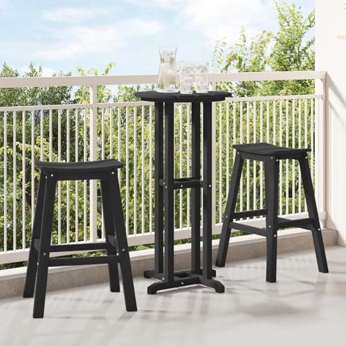 IBUQDDV 3-teiliges Gartenbar Set Schwarz HDPE, Wetterfeste Barhocker mit Rückenlehne für Terrasse und Balkon, Einfache Montage, Stabiles Latten-Design, Robuste Außenmöbel,