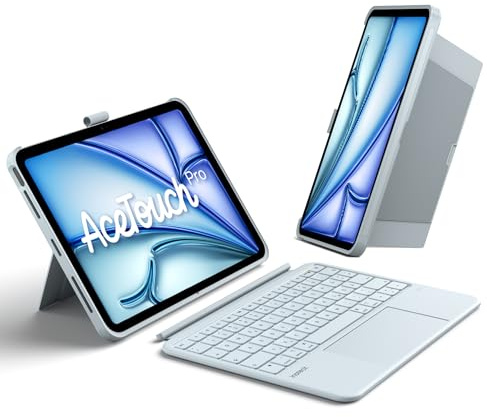 Inateck iPad Air 11 Zoll Hülle mit Tastatur M4/M3/M2(2026/2025/2024),für Air 5/4,iPad Pro 11, 5,1 Vollflächen-Touchpad,Hoch-/Querformat Ständer,Abnehmbar,mit Stifthalter,QWERTZ,AceTouch Pro