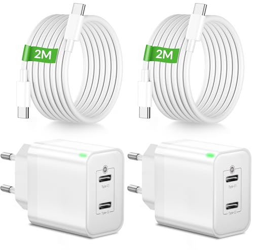 45W 2-Porte USB C Caricatore Caricabatterie para iPhone con 2M Cavo, 2-Pack | Rapido Alimentatore Carica Batterie Presa Fast Charger Originale para iPhone 17e/17/Air/16/16e Pro Max Plus, iPad Pro/Air