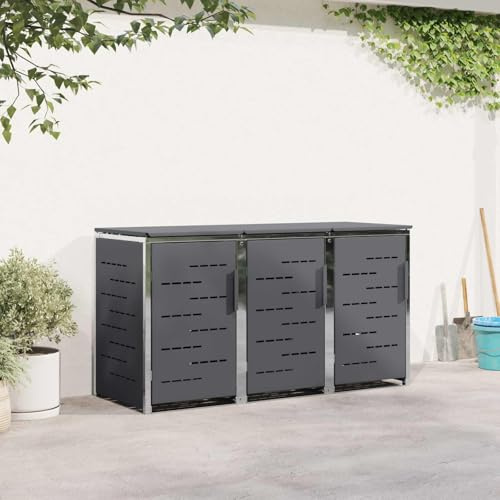 Kaelestia Mülltonnenbox Edelstahl Anthrazit 207 x 77,5 x 112,5 cm, erweiterbarer Abfallbehälter Schrank für 3 Tonnen, wetterfest mit geruchsdichtem Deckel, magnetischer Verschluss