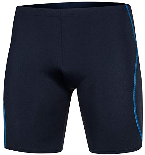 Aqua Speed Lange Enge Badehosen Jungen + gratis eBook | Blaue Schwimmhose für Teenager | Jammer | UV Badepants | Swim Trunks | Gr. S, Navy Blue