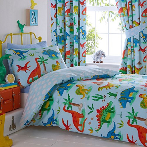 Kids Club Dinosaurier-Bettdeckenbezug und Kissenbezug-Set, Polyester-Baumwolle, Blau, Einzelbett