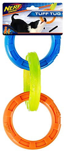 Nerf Dog Hundespielzeug aus Gummi, 3 Ringe, leicht, langlebig und wasserabweisend, 10,5 Zoll, für mittelgroße/große Rassen, Einzeleinheit, blau/grün/orange