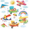 Decowall DS-8026 Doppeldecker Hängeleiter Flugzeuge Tiere Wandtattoo Wandsticker Wandaufkleber Wanddeko für Wohnzimmer Schlafzimmer Kinderzimmer (Klein)