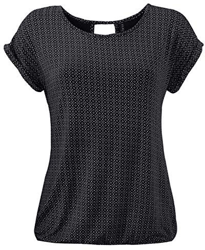Fleasee Damen T-Shirt Rundhals Kurzarmshirt mit Allover Druck Sommer Bluse Casual Top, Schwarz, XXL