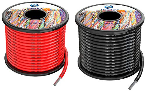 12 awg 3.3mm² Silicone Electrical Wire Cables 60 Feet [30ft Black and 30ft Red] 12 Gauge High Temp 200 deg C 600V Soft and Flexible Hook Up Oxygen Free Stranded Tinned Copper Wire Model Battery Cable