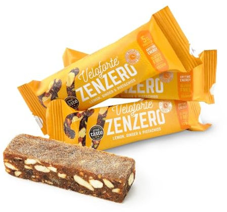 Veloforte Zenzero All-Natural Vegan Energy Bar - Ginger & Lemon, Rich in Dual-Source Carbohydrates, Healthy 100% Natural Sports Performance, Plant-Based, Dairy-Free, Gluten-Free, Vegan (9 bars)