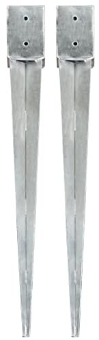 vidaXL - 2x Galvanised Steel Ground Spike Set, Silver Outdoor Soil Spear for Garden Arch, Fence Support, Pre-Drilled, 91cm Height