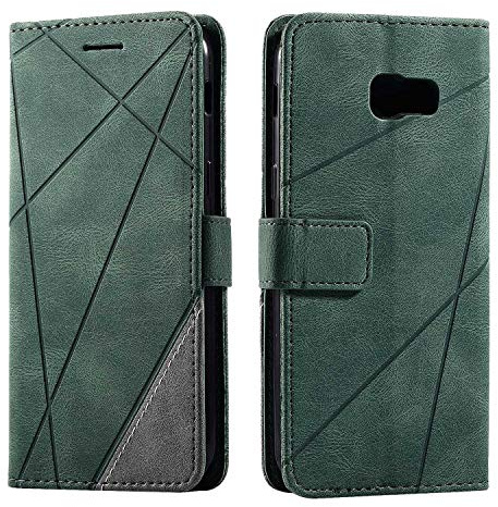 SONWO Hülle für Samsung Galaxy A5 2017, Premium Leder PU Handyhülle Flip Case Wallet Silikon Bumper Schutzhülle Klapphülle für Galaxy A5 2017, Grün