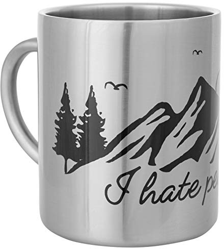 MUGSY Edelstahltasse, I hate People Spruch & Bergmotiv, 280ml, doppelwandig isoliert