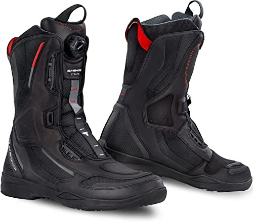 SHIMA STRATO Stivali Moto Uomo - Traspirante, Rinforzate Stivali Moto Turismo con Sistema di Chiusura Rapida ATOP, Pannelli Riflettenti (Nero, 48)