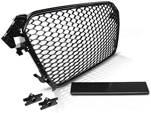 Griglia anteriore compatibile con Audi A4 B8 RS tipo berlina Avant 2011 2012 2013 2014 2015 BR-47 Griglia anteriore centrale sportiva a nido d'ape nero lucido