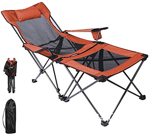Chaise Pliante Camping 150kg Pas Cher, Chaise Pliante de Plage Pliable Portable Legere, Fauteuil Relax Camping Car, Multiposition Chaise Longue avec DéTachable Repose Pied C