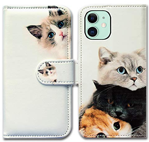 Bcov iPhone 13 Case, Cute Brown Cat Leather Flip Phone Case Wallet Cover with Card Slot Holder Kickstand For iPhone 13