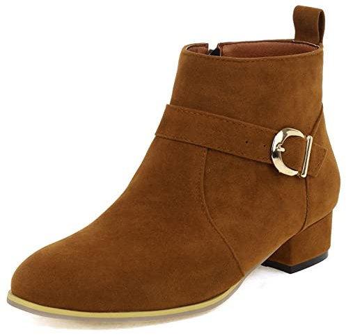 MJIASIAWA Donna Tacco Basso Casuale Comfy Chelsea Polacchine Classico Inverno Zip Chukka Esteriore Stivali Da Motociclista Con Fibbia Marrone Numero 44 EU/46 Asiatico