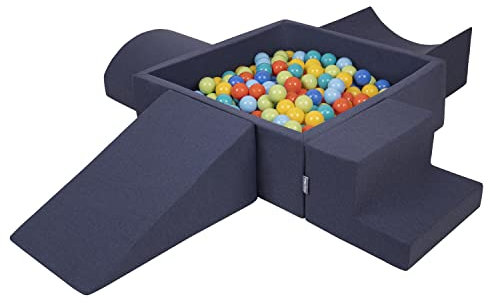 KiddyMoon Spielplatz Aus Schaumstoff Mit Quadrat Bällebad (300 Bälle) Ballgruben Für Babys Spielbad Hindernisläufen, Hergestellt In Der EU, Dunkelblau:Hellgrün/Orange/Türkis/Blau/Bblue/Gelb
