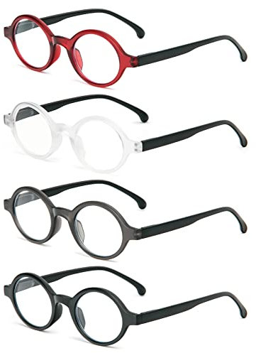 KoKoBin 4er Pack Herren und Damen kleine runde Anti-Blaulicht Lesebrille Praktisches Lesegerät mit Federscharnieren (4er-Pack, 2.5, diopters)