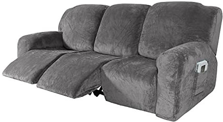 Housse de Fauteuil Inclinable Relax 1 Pièce, Housse de Fauteuil Extensible en Velours, Housse de Fauteuil de Massage Lavable à la Maison, Protecteur de Fauteuil Inclinable (3 Place(8pièces), Gris)