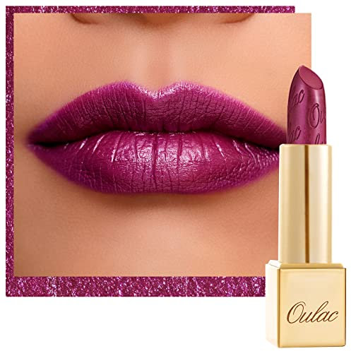 OULAC Metallic Shine Glitter Lipstick, Purple High Impact Lipcolor, Lightweight Soft and Ultra Hydrating, Long Lasting, Vegan & Cruelty-Free, Full-Coverage Lip Color 4.3 g/0.15 oz Sugar Plum (04)