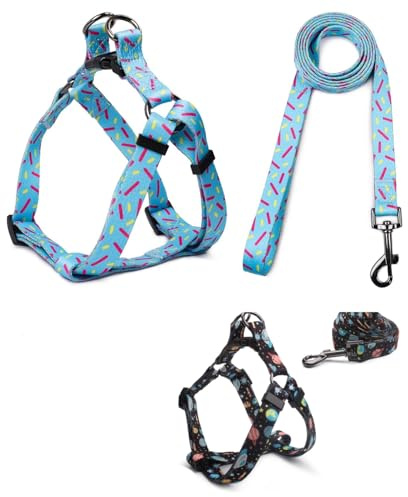 Cosyhome London Dog Harness Leash Set, Breathable,Adjustable,Dog Lead and Harness No Pull Small Medium Large dog(S, blue chips)