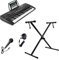 61 Key Electronic Keyboard Digital Piano Workstation MP3 Music Instrument With Microphone + Keyboard Stand - Black (With Single Braced Stand)
