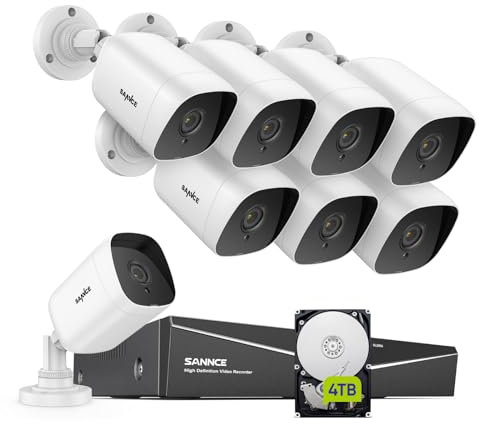 SANNCE 8CH 1080P Sicherheitskamerasystem 5-in-1 CCTV-DVR-Videorecorder mit 8 kabelgebundenen Sicherheitskameras mit 1 TB Festplatte, 100 Fuß Nachtsicht, Bewegungsalarm, Fernzugriff, IP66 wasserdicht