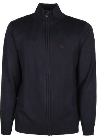 Maglione a Giacca Uomo Cardigan Aperto con Zip Cerniera Collo Alto M L XL XXL 3X (XXXL - Blu)