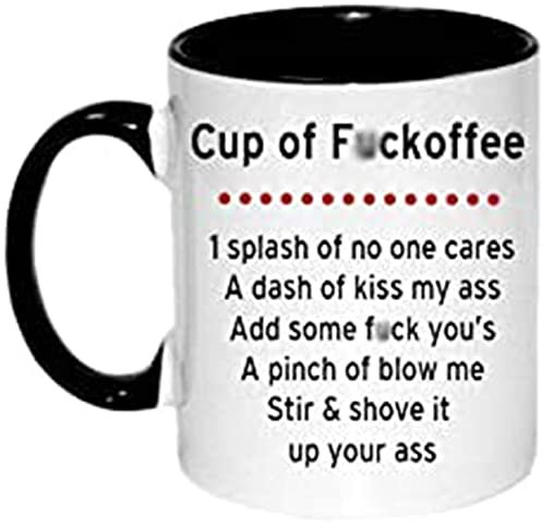 Giftme Funny Adult Mug - Black Ceramic 11oz Coffee Cup - Fuckoffee Sarcastic Rude Mug - Microwave Safe for Office, Home or Occasions
