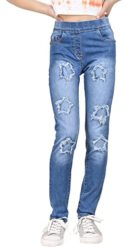 A2Z 4 Kids Girls Denim Jeans Comfort Stretchy Jeggings Bell Bottom Ripped Flared - Jeans JN38 Mid Blue 7-8