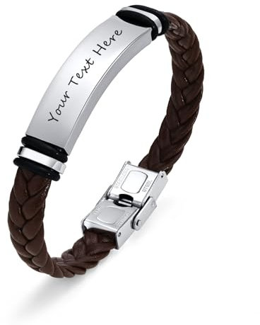 Personalisiertes Armband Herren - Gravierter Name ID Braunes Lederarmband Geschenk für ihn Freund Ehemann Papa Individuelles Geschenk für Weihnachten Geburtstag Valentinstag Jahrestag Vatertag